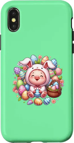 Vista 4 de iPhone 15 Easter Pig in a Easter Bunny Costume Case