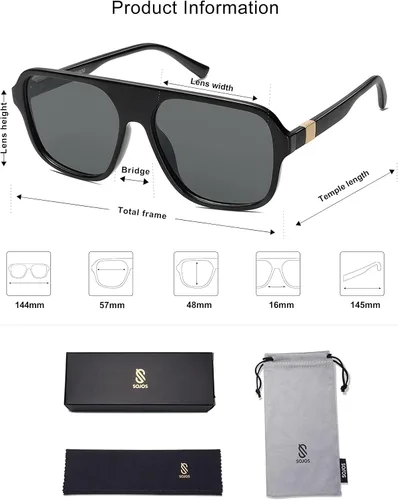 Vista 5 de SOJOS Gafas de sol polarizadas de aviador retro para mujer, para hombre, vintage, cuadradas, de los años 70, clásicas, UV400, SJ222