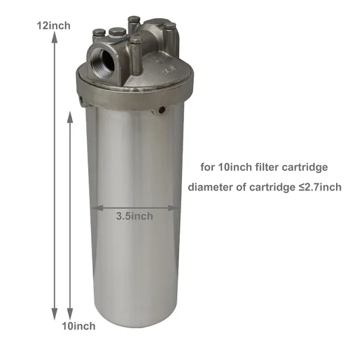 Vista 2 de TECHTONGDA Carcasa de filtro para sistema de filtración de agua Acero inoxidable 1/2 pulgada NPT para cartucho de filtro largo de 10 pulgadas 72psi