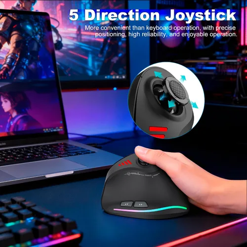 Vista 3 de TRELC Mouse inalámbrico para juegos con balancín 5 D, 24000 DPI/11 botones programables, mouse ergonómico para conexión de 2 dispositivos