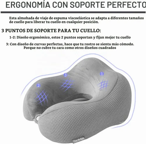 Vista 2 de Almohada de viaje – Almohada de cuello para viajes, almohada de apoyo portátil de espuma viscoelástica, cómoda y ligera, paquete rápido para 2-Gris