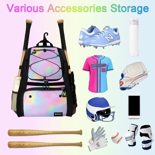 Vista 44 de Bolsa de béisbol juvenil con compartimento ventilado para zapatos, bolsa de bate de sóftbol para guantes de bateo, casco, equipo de teeball