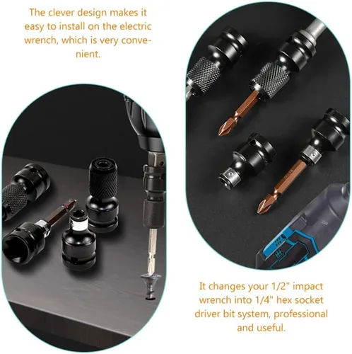 Vista 5 de Housoutil 4 adaptadores de enchufe de taladro adaptadores de llave de impacto, accesorios y accesorios de taladro de 1/2 pulgada cuadrada a enchufe