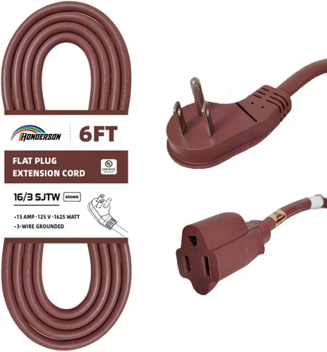 Vista 17 de Cable de extensión de enchufe plano para interiores, certificación UL, calibre 14, 3 pies, negro, 3 clavijas, resistente, cable de alimentación SJTW