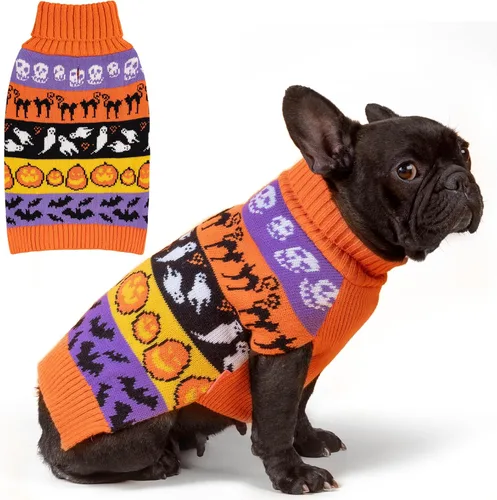 Vista 8 de KYEESE Suéter de Navidad para Perro, Suéter Cálido de Cuello de Tortuga para Perros Pequeños Macho y Hembra con Patrón de Copo de Nieve y Reno, Ropa