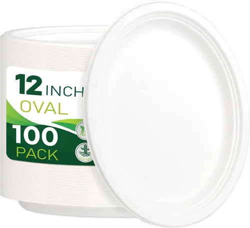 Vista 16 de 150 platos de papel marrón 100% compostables de 10 pulgadas, platos desechables resistentes de 3 compartimentos, platos seccionales ecológicos