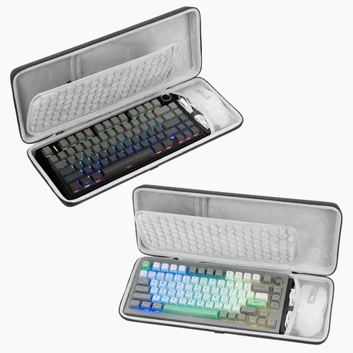 Vista 2 de GEEKRIA Estuche de transporte combinado de teclado y mouse con 75 %, compatible con AULA F75 Pro/S75 PRO, Keychron K2 versión 2/Q1 HE, ASUS ROG