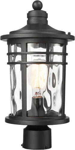 Vista 14 de Darkaway Luz de poste al aire libre, lámpara de poste de luz, carcasa de aluminio impermeable con vidrio ondulado ámbar para entrada de camino