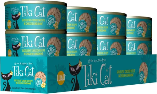 Vista 2 de Tiki Cat Luau - Comida húmeda sin granos, baja en carbohidratos, con aves de corral o peces en consomé para gatos adultos y gatitos., Chicken