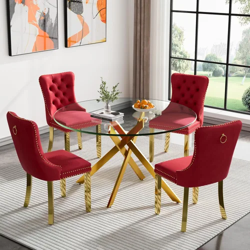 Vista 69 de Juego de mesa de comedor de cristal plateado moderno de 47 pulgadas para 2, juego de mesa de comedor de cocina redonda de 3 piezas con patas