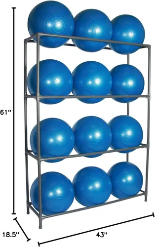 Vista 5 de Estante de almacenamiento de metal para bolas de equilibrio, construcción de tubería de metal resistente, fácil montaje, diseño estable, capacidad