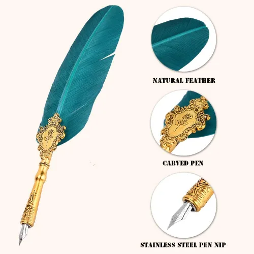 Vista 5 de AYNEFY Juego de bolígrafos de plumas, pluma de inmersión vintage, pluma de caligrafía con 5 puntas de repuesto, base de punta de pluma, botella