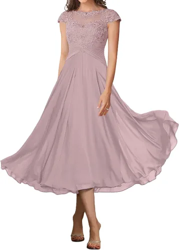 Vista 3 de Wedding Guest Dresses for Women Lace Mother of The Bride Dresses Chiffon Formal Evening Dress Tea Length