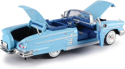 Vista 3 de Chevrolet Impala Convertible 1958, azul - Motormax Premium American 73267 - Modelo de automóvil fundido a presión a escala 1/24, unisex, para niños