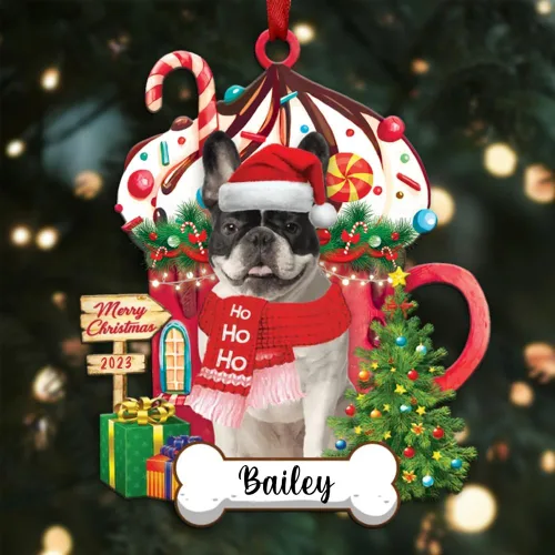 Vista 103 de Akita1 - Adorno personalizado para perro, adorno de perro con nombre personalizado, plano impreso en 2D, acrílico colgante, Papá Noel y perro