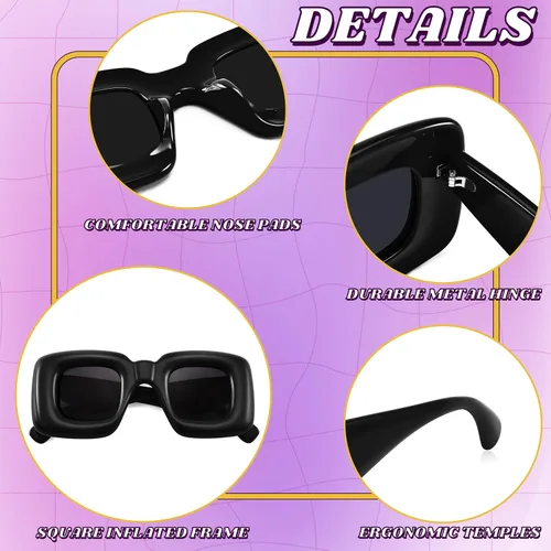 Vista 7 de FEISEDY Lindas gafas de sol cuadradas infladas para mujeres y hombres, modernas de gran tamaño, marco grueso, divertidas sombras estéticas B9097