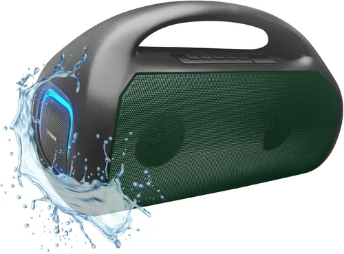 Vista 11 de Fisher Altavoces Bluetooth, altavoz inalámbrico portátil de 20 W de potencia máxima Boombox con sonido HD y luces, resistente al agua, tiempo
