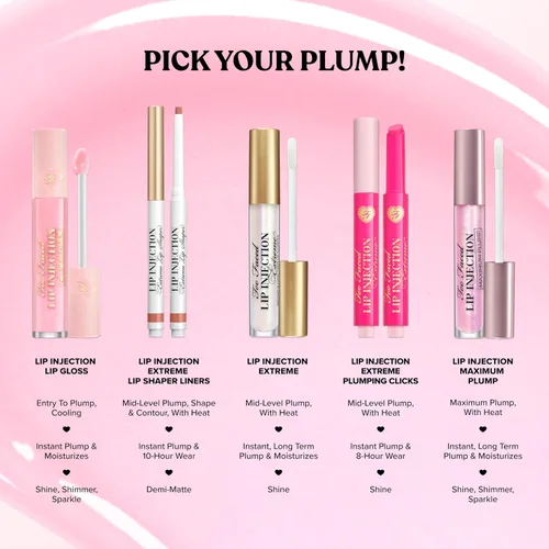 Vista 8 de Too Faced Lip Injection Lip Plumper Hydrating Lip Gloss for Fuller-Looking Lips Original, Maximum Plump, Cooling Gloss & Plumping Click Formulas