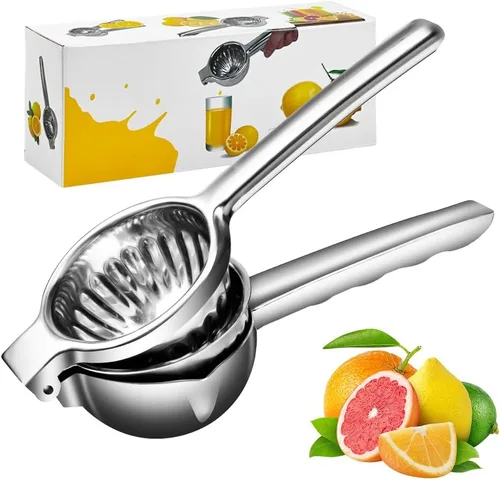 Vista 7 de Exprimidor de limón de acero inoxidable, exprimidor de limón y frutas con asas de silicona, exprimidor manual grande de cítricos