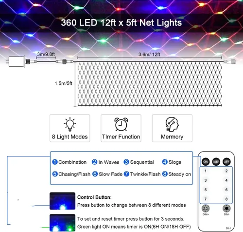Vista 5 de JMEXSUSS 360 Luces LED de Red de Navidad para Exteriores Luces de Malla, Luz de Arbusto Conectable para Decoraciones de Árbol de Navidad Jardín