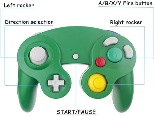 Vista 5 de Reiso 2 paquetes de controladores NGC clásicos con cable para Wii Gamecube naranja claro y verde