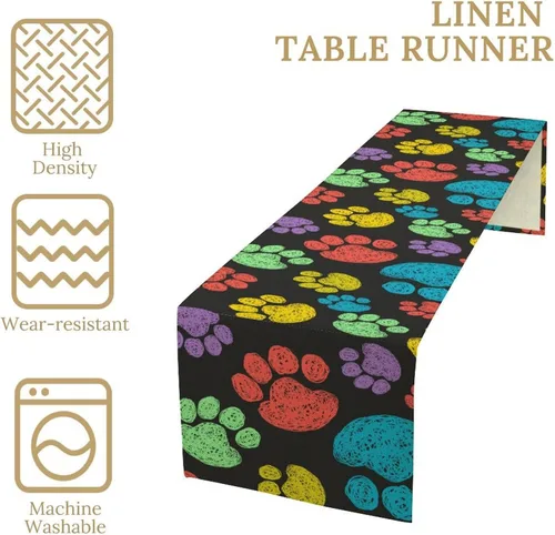 Vista 3 de Camino de mesa con diseño de patas de perro, lindo animal con estampado de patas de cachorro, decoración de fiesta de cumpleaños, casa de campo