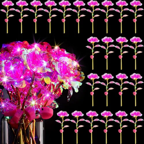 Vista 20 de Lyrow - 6 flores artificiales de cristal de galaxia LED, color negro