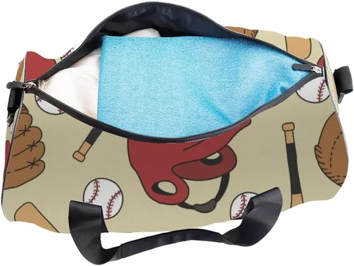 Vista 6 de Baseball Doodle Pattern Foldable Gym Bag With Shoe Compartment Oxford Tote Bags Adjustable Shoulder Strap, Convertible Carry Backpack Retro Gym Bag