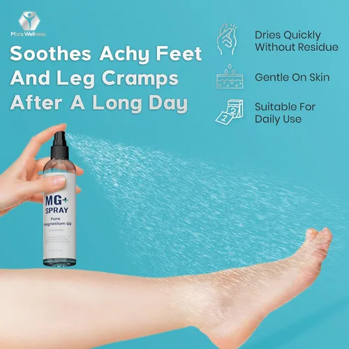 Vista 2 de Spray tópico de magnesio para dormir y calambres en las piernas, fabricado en Estados Unidos por Mars Wellness, 8 onzas, aceite de magnesio puro