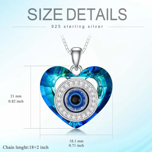Vista 6 de POPKIMI Collar contra el mal de ojo para mujer, plata de ley, regalo de mal de ojo, dije de mal de ojo con cristal de corazón, joyería de moda
