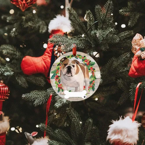 Vista 5 de E&S Imports - Adorno de bulldog – E&S Pets – Personalizable – Regalos para perros – Adorno redondo de cerámica con acabado esmaltado – Decoración