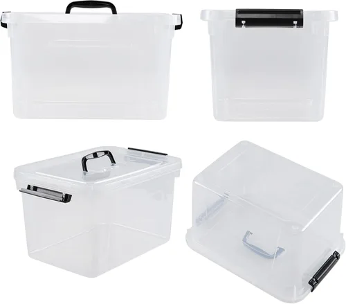 Vista 3 de Caja de almacenamiento de plástico de 10 litros, paquete de 4 contenedores de almacenamiento con cierre transparente con tapas