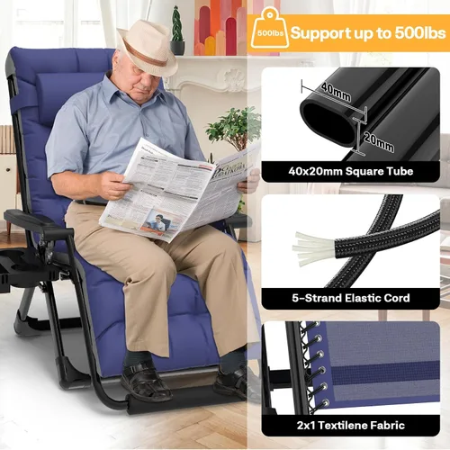 Vista 7 de Slendor Sillas de gravedad cero de gran tamaño XXL, silla reclinable Azul