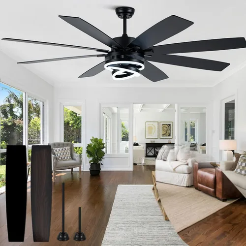 Vista 12 de Ventilador de techo moderno negro de 52 pulgadas con luces