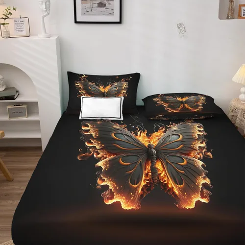Vista 3 de Sábanas de mariposa tamaño individual – Sábanas de cama abstractas, microfibra suave y bolsillo profundo, sábanas y fundas de almohada estampadas