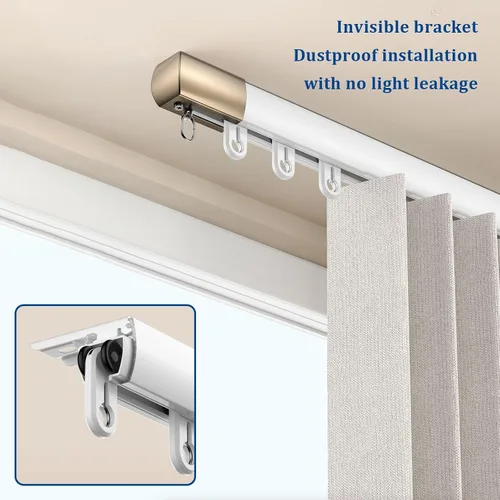 Vista 2 de Double Curtains Track Ceiling Mount 120 240 360 mm Smooth Sliding Ceiling Track Aluminum Heavy-Duty Silent Rail, for Room Divider Hanging Shades