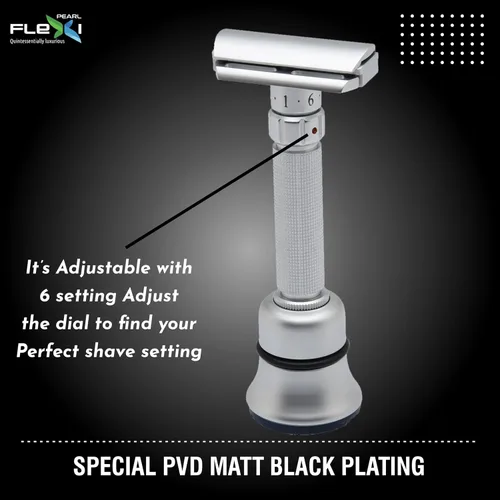 Vista 4 de Pearl Flexi - Maquinilla de afeitar de seguridad ajustable versión V12 – Maquinilla de afeitar de metal reutilizable hecha de 100% latón