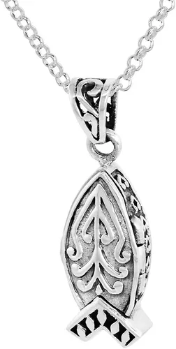 Vista 2 de Collar con caja de oración de plata de ley diseño de peces cristianos con cadena de 0079in
