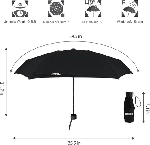 Vista 2 de Yoobure Small Mini Umbrella with Case Light Compact Design Perfect for Travel Lightweight Portable Parasol Outdoor SunRain Umbrellas