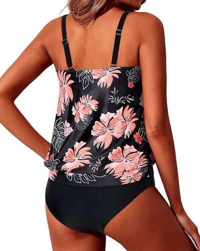 Vista 4 de Yonique - Trajes de baño tipo blusón, estilo tankini y de dos piezas, para mujer, diseño modesto y con ajuste holgado