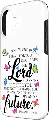 Vista 2 de iPhone 16 Christian Faith Jeremiah 29 11 Inspiring Butterfly Art Women Case