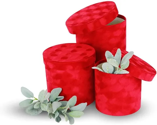 Vista 7 de UNIKPACKAGING Caja de flores redonda de terciopelo de alta calidad, cajas de regalo para flores de lujo y arreglos de regalo, juego de 3 piezas Negro