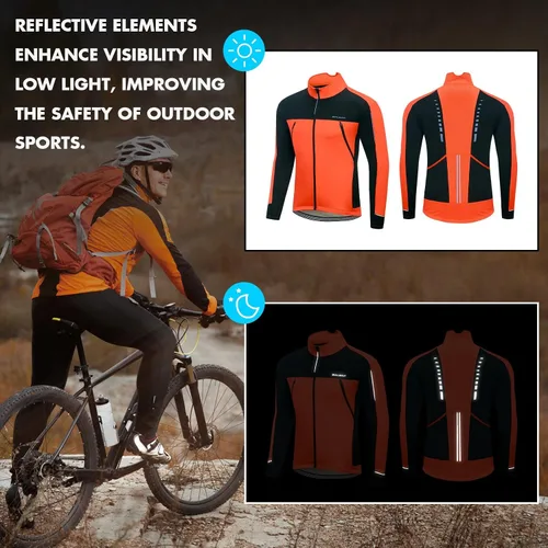 Vista 5 de BALEAF Chaqueta de invierno para hombre, para ciclismo, correr, resistente al viento, para ciclismo, ciclismo, clima frío, bolsillos cálidos