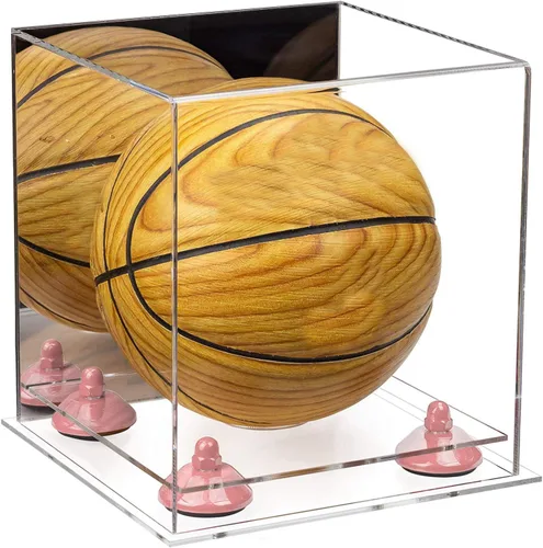 Vista 151 de Better Display Cases Mini acrílico - Miniatura (no tamaño completo) Baloncesto vitrina con elevadores negros y espejo (A015-BR)