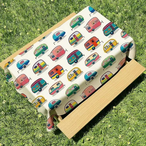 Vista 5 de DPLin Mantel de camping impermeable reutilizable para mesa de pícnic, mantel Happy Camper, manta de picnic al aire libre