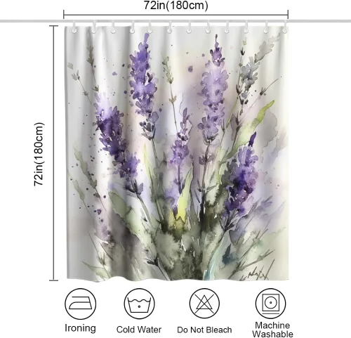 Vista 4 de TheBlackSpot Juego de cortinas de ducha con diseño floral de lavanda y acuarela, lila, plantas de campo, cortinas de baño, juegos de decoración