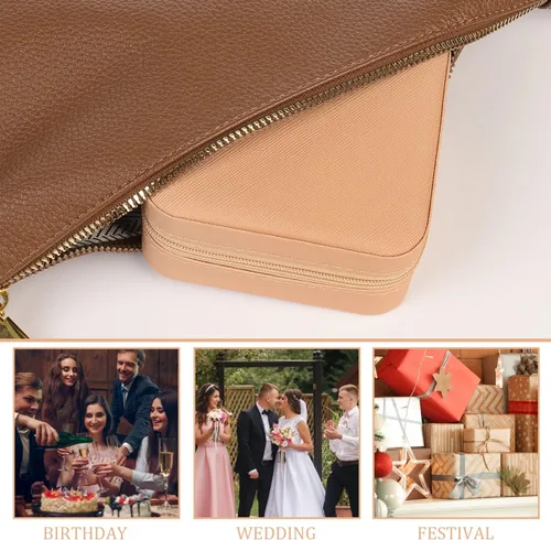 Vista 8 de KElofoN Organizador de joyas de viaje, joyero de viaje, caja organizadora de joyas pequeña para niñas y mujeres (1, caqui)