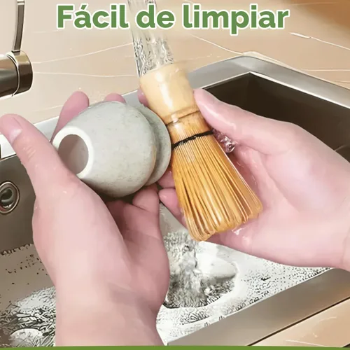 Vista 7 de Juego de 7 batidores de matcha, kit de cerámica con cuenco, batidor y soporte de bambú, cuchara de bambú, tamiz y toalla de té, juego de regalo