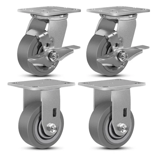 Vista 26 de Ruedas giratorias resistentes de 4 pulgadas, rueda de goma industrial, ruedas giratorias con freno, paquete de 1 con capacidad de hasta 600 libras
