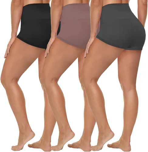 Vista 10 de HLTPRO 3 Pack Plus Size Biker Shorts for Women, Pocket & No-Pocket Options Negro/Beige Rosa/ Gris